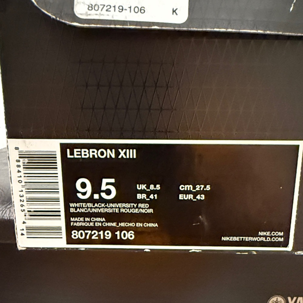 Nike LeBron XIII White and Red Sneakers - Picture 2 of 9